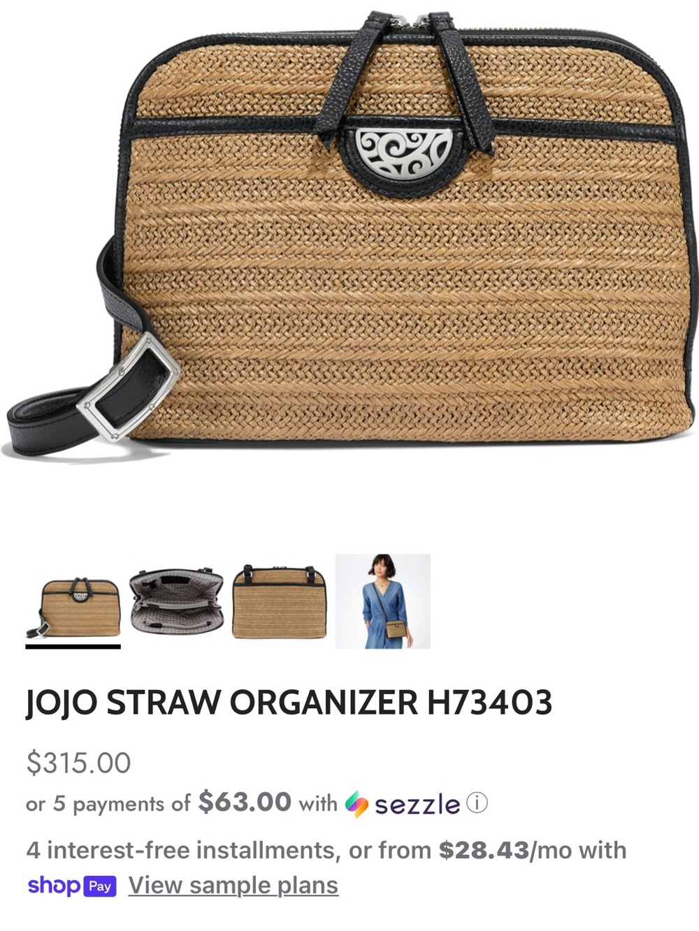 Brighton Straw Crossbody with Black Trim and Heart Charm - Picture 10 of 10